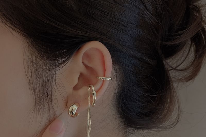 Sterling Plain Earring Hoop Ear Silver Chain Cuff + 925 Set: FashionChic