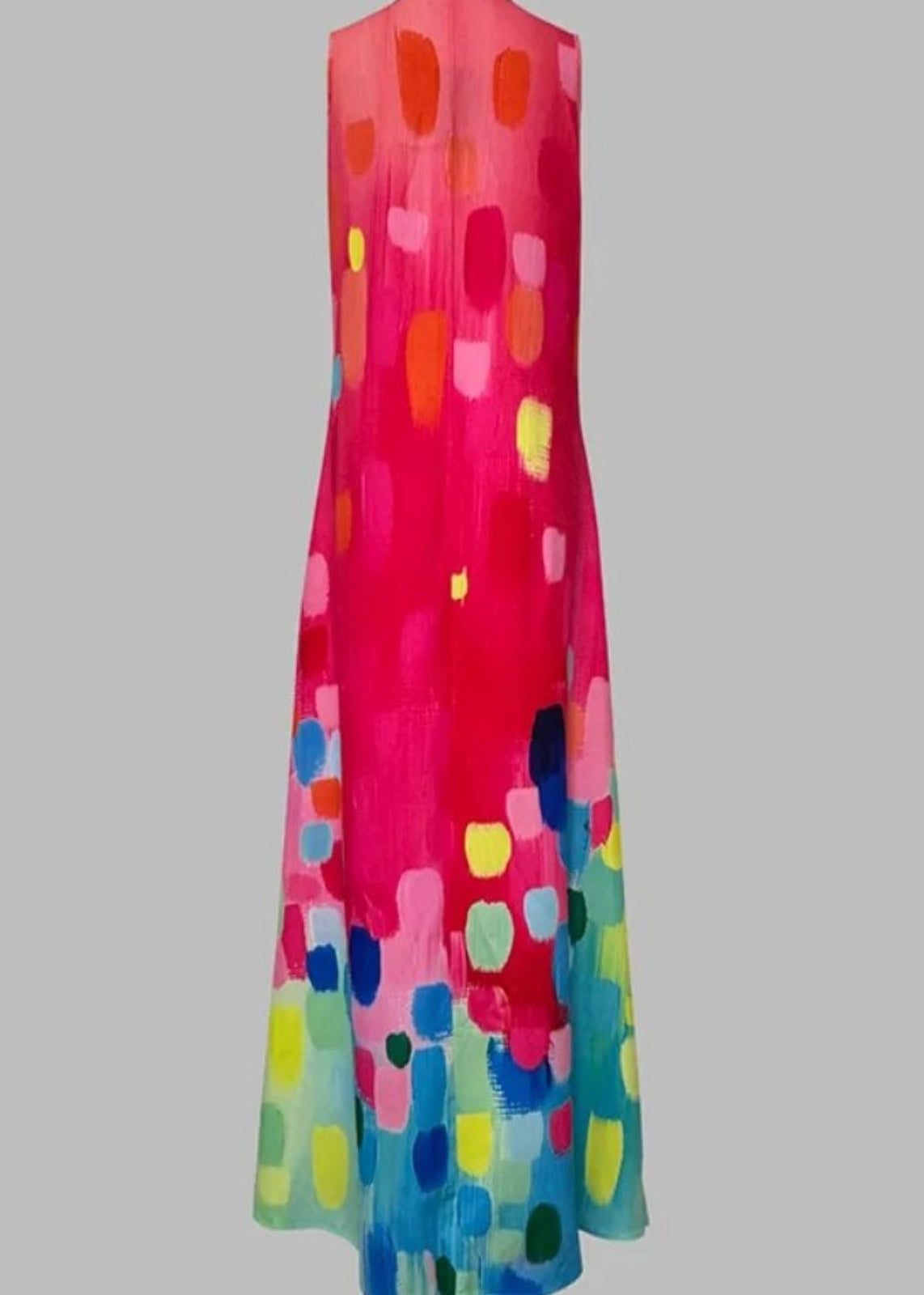 Ladies' Red Printed Sleeveless V-Neck Dress Maxi FashionChic