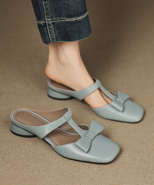 Light Sheepskin Out Sandals Hollow Slide Blue Splicing FashionChic