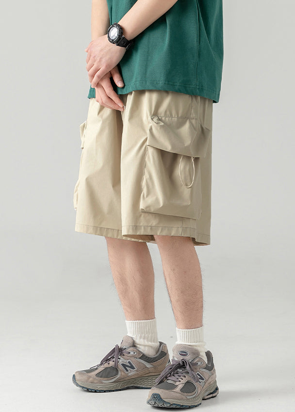 Shorts Khaki Light Drawstring Waist Summer Mens Cotton Elastic FashionChic