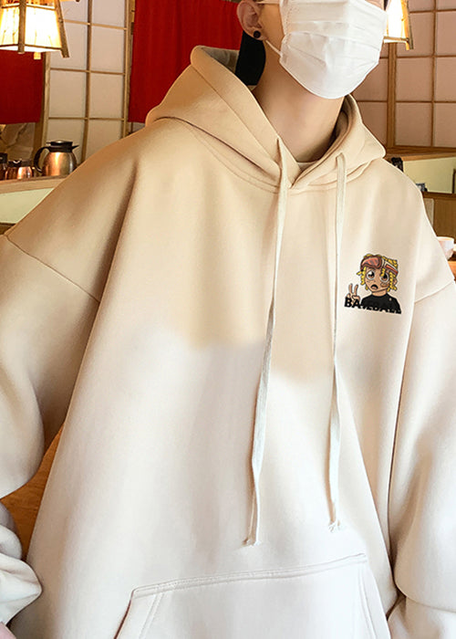 Loose Apricot Hooded Print Pockets Warm Fleece Mens Sweatshirts Winter RP051 ABC