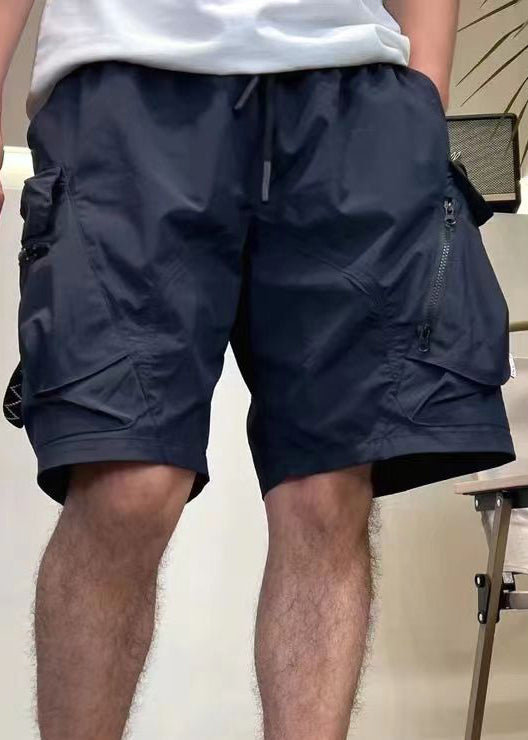 Green Zip Shorts Cotton Loose Up Mens Elastic Pockets Army Waist FashionChic