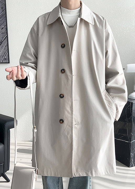 Loose Beige Button Pockets Side Open Cotton Mens Coat Spring YQ008 ABC