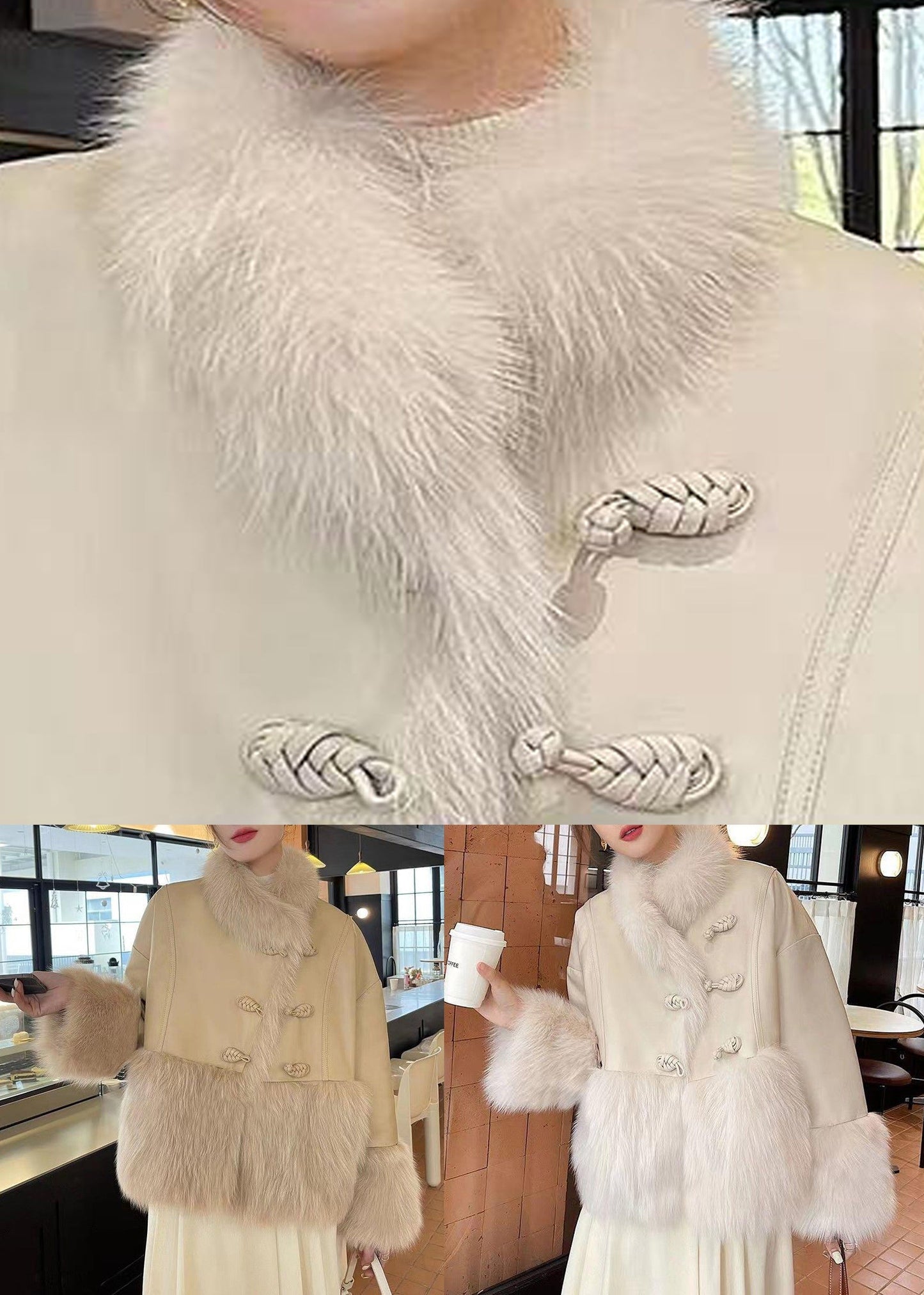 Loose Beige Fur Collar Patchwork Duck Down Down Coat Winter RC006 ABC