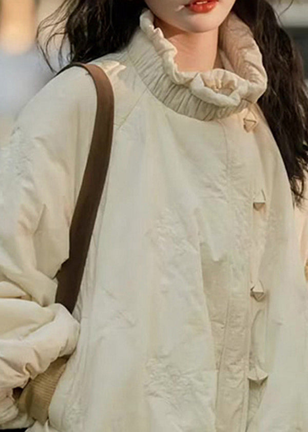 Loose Beige Ruffled Pockets Fine Cotton Filled Coat Lantern Sleeve YZ023 ABC