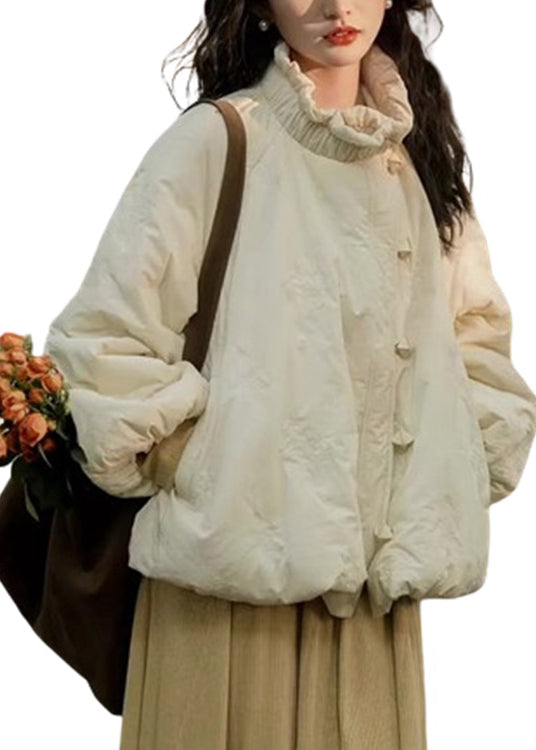 Loose Beige Ruffled Pockets Fine Cotton Filled Coat Lantern Sleeve YZ023 ABC