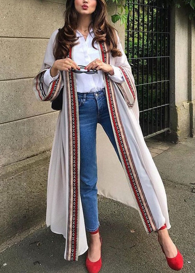 Loose Black Embroidered Tie Waist Chiffon Cardigans Long Sleeve OP1052 Ada Fashion