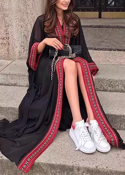 Loose Black Embroidered Tie Waist Chiffon Cardigans Long Sleeve OP1052 Ada Fashion