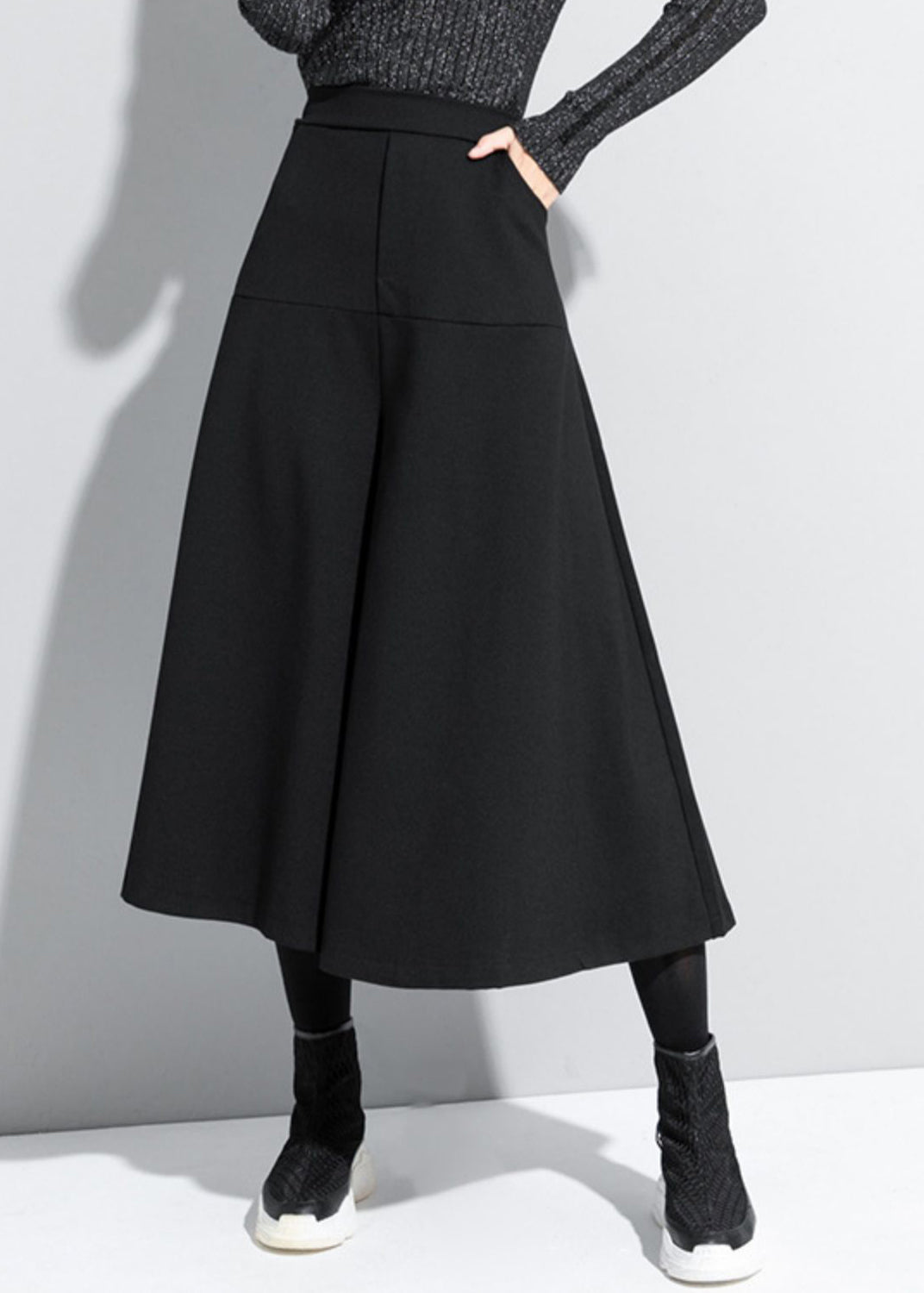 Loose Black High Waist Crop Pants Skirt Spring RZ003 ABC