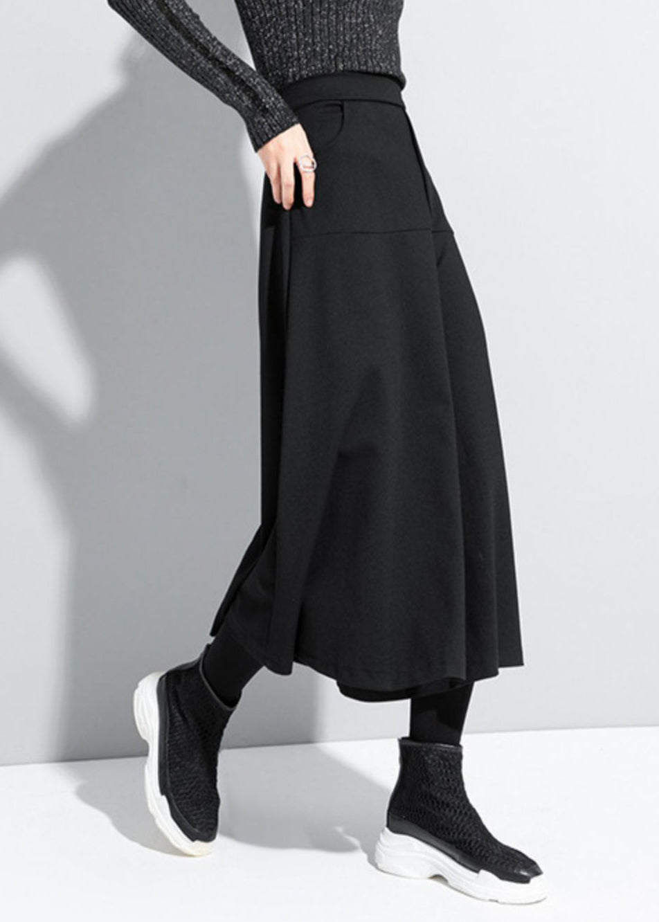 Loose Black High Waist Crop Pants Skirt Spring RZ003 ABC
