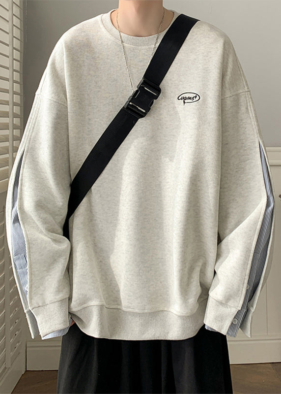 Men Loose Neck False Pieces Cotton O Two Black Sweatshirt Button FashionChic
