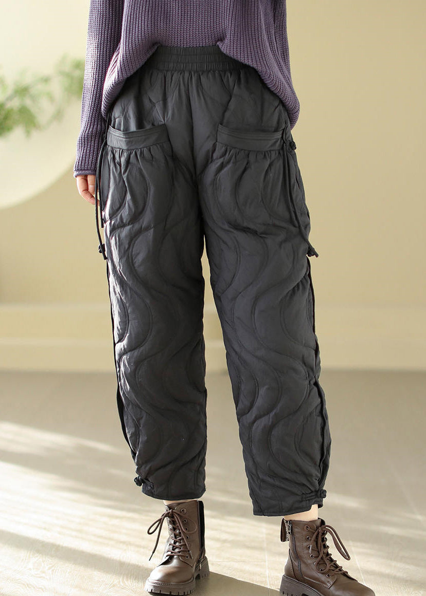 Loose Black Pockets Elastic Waist Thick Warm Pants Winter RK001 ABC1