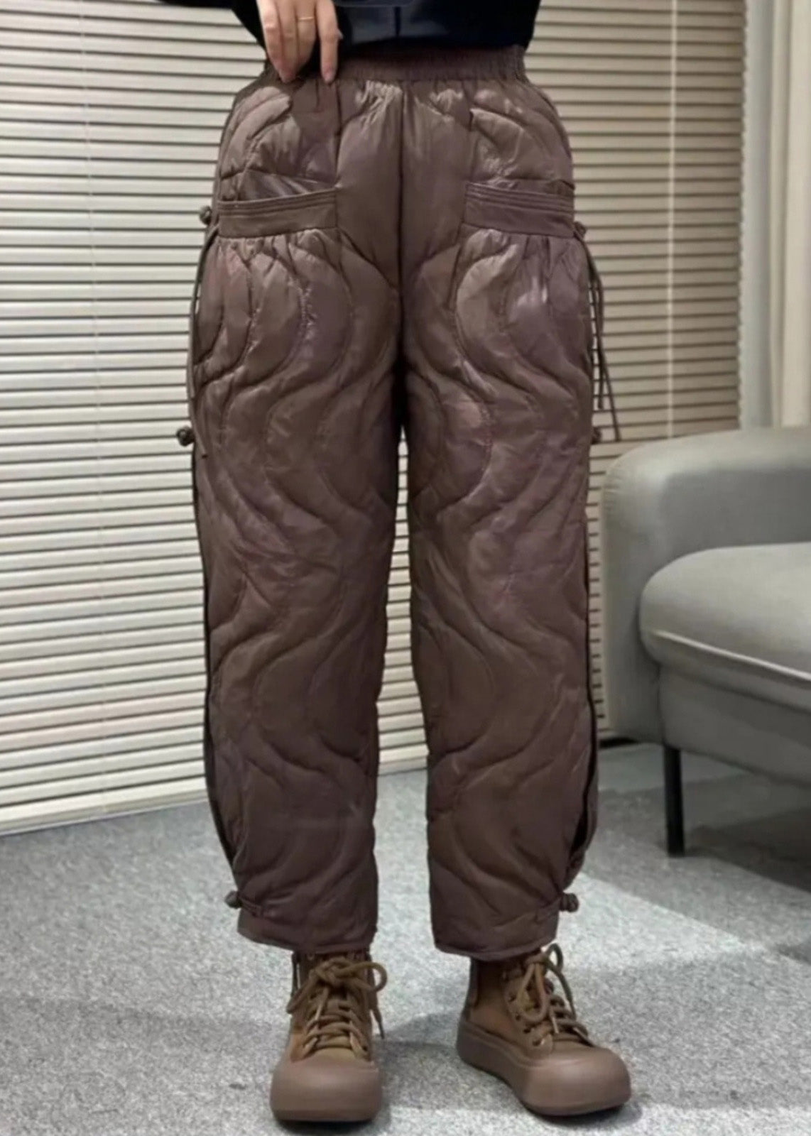 Loose Black Pockets Elastic Waist Thick Warm Pants Winter RK001 ABC1