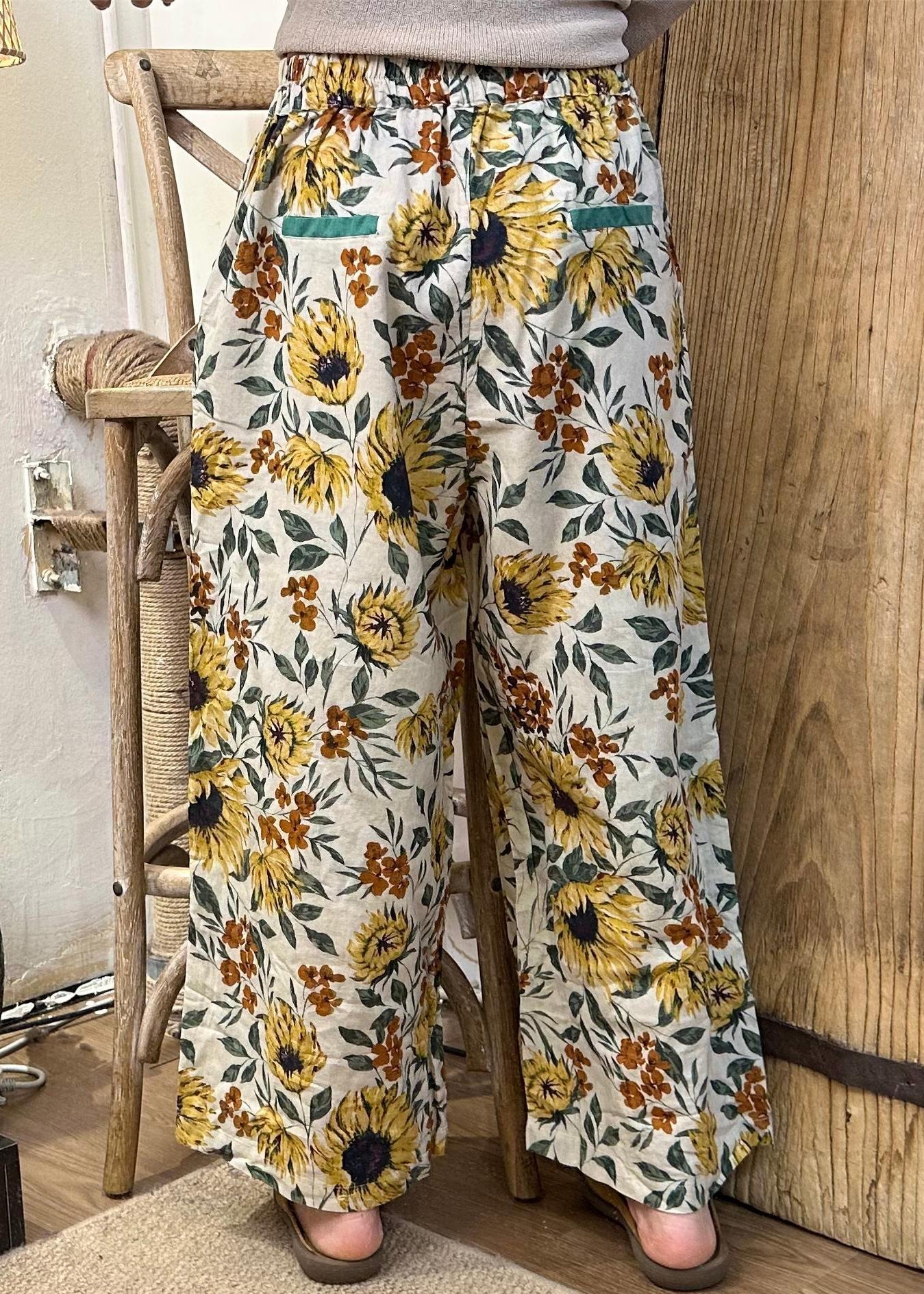 Loose Black Print Elastic Waist Cotton Crop Pants Winter JH018 MMDM-CPTS240717