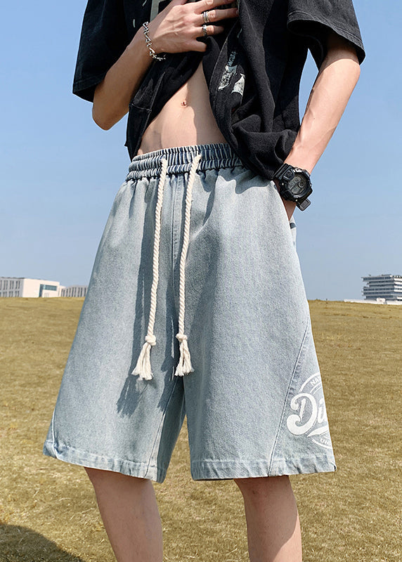 Loose Black Print Elastic Waist Denim Men Shorts Summer YL024 ABC