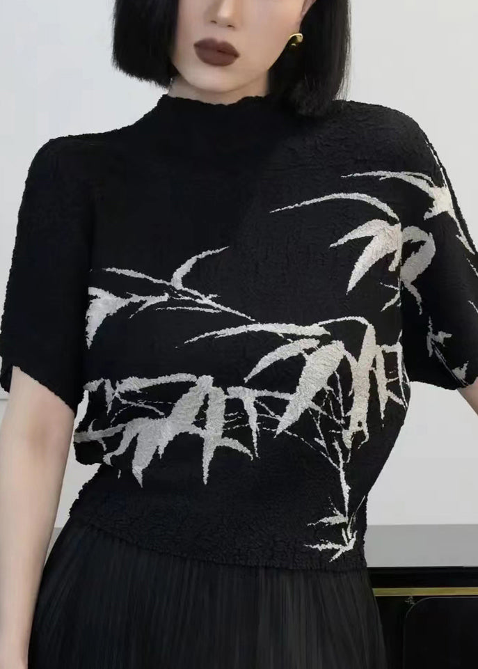 Cotton Print Shirt Summer T Loose Black Wrinkled FashionChic