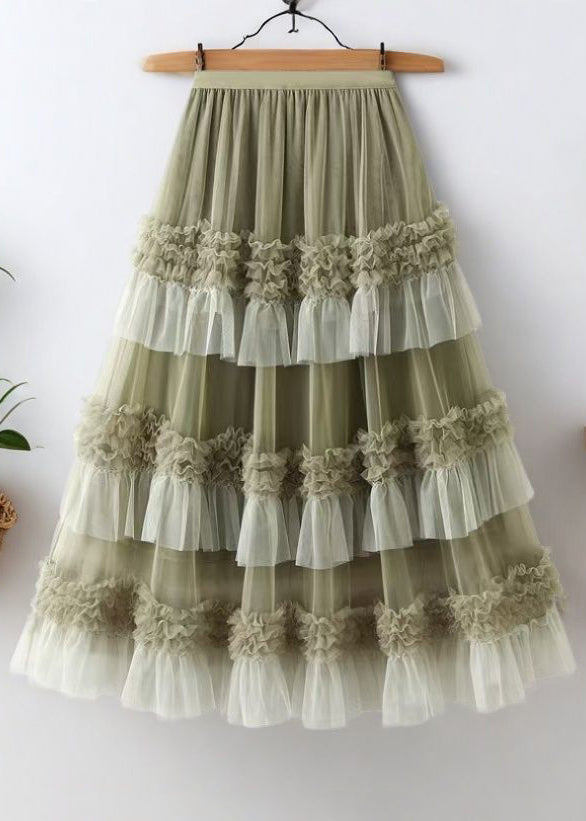 Waist Black Ruffled Skirts Tulle Elastic Summer Loose FashionChic