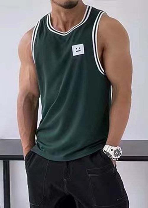 Cotton Solid Tank Black Striped Sleeveless Mens Loose FashionChic