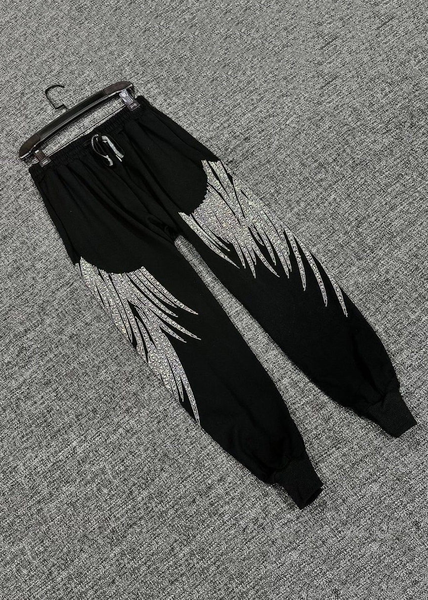 Loose Black Zircon Elastic Waist Cotton Crop Pants Fall RK032 ABC