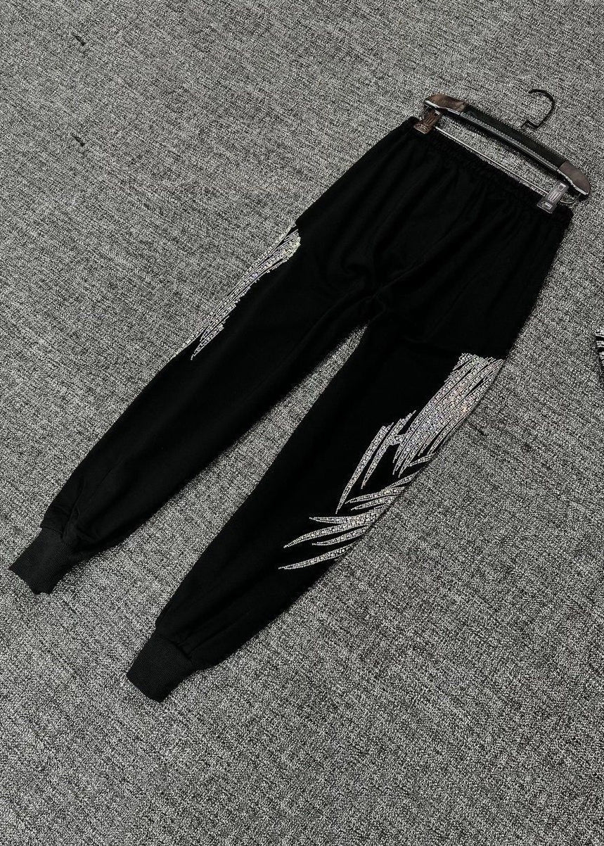 Loose Black Zircon Elastic Waist Cotton Crop Pants Fall RK032 ABC
