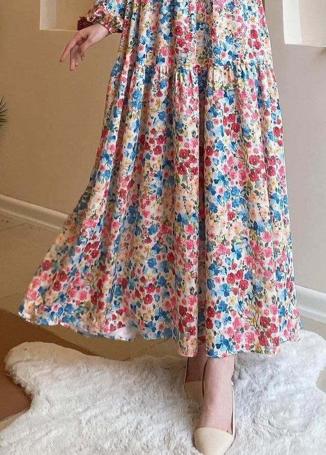Loose Blue Print High Waist Cotton Long Dresses Spring AA1011 Ada Fashion