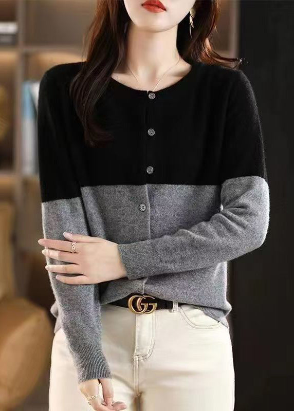 Loose Camel Patchwork Button Wool Knit Cardigans Fall QT012 OL-NCT241001