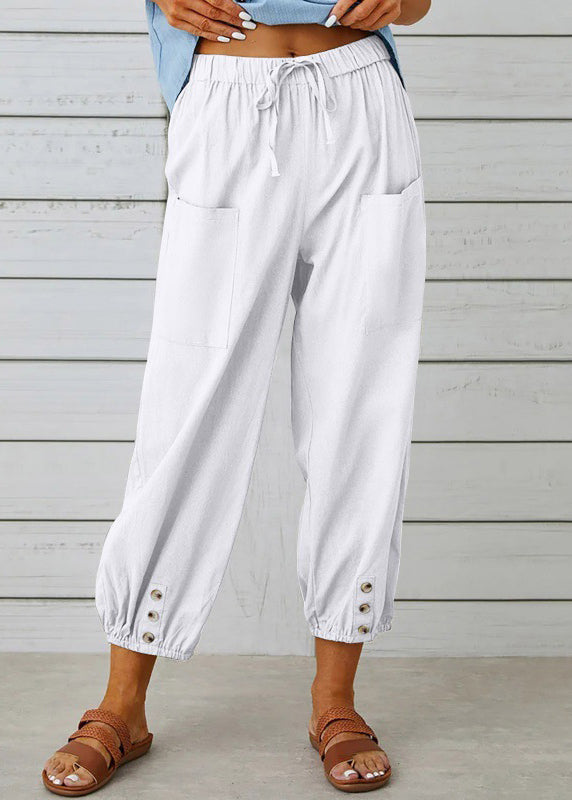 Loose Dark Gray Pockets Elastic Waist Cotton Crop Pants Summer QE048 MZF-CPTS240927