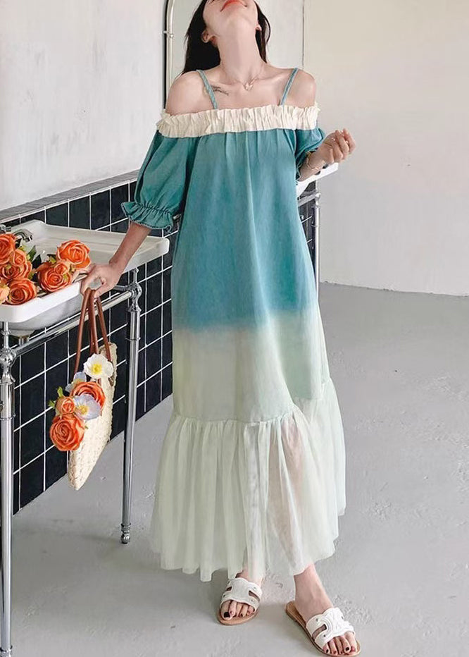 Loose Long Ruffled Gradient Patchwork Dresses Color Tulle FashionChic