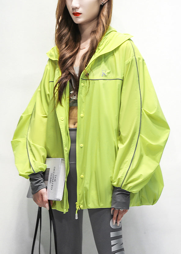Drawstring Cotton Green Hooded Patchwork Loose Coat Summer FashionChic