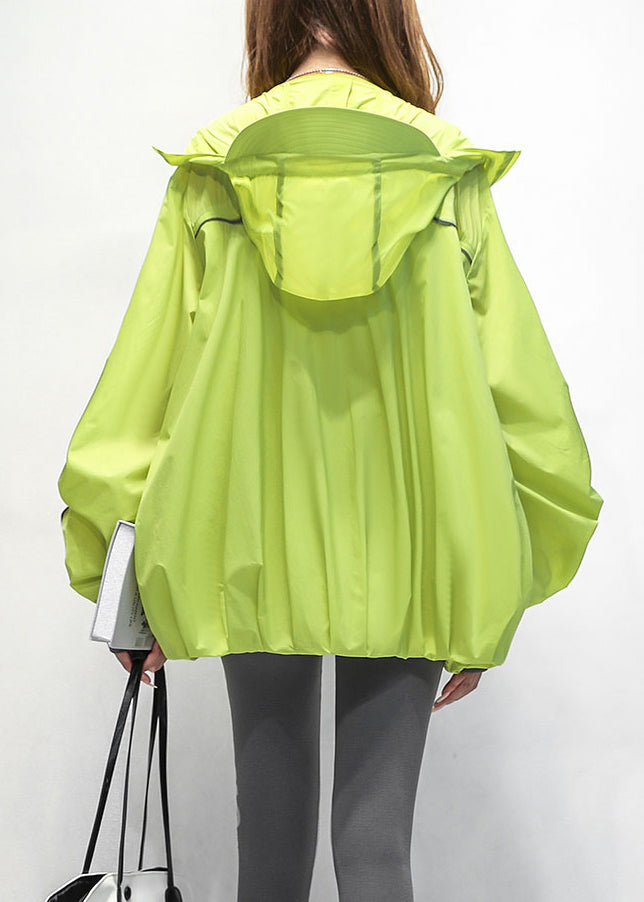 Drawstring Cotton Green Hooded Patchwork Loose Coat Summer FashionChic