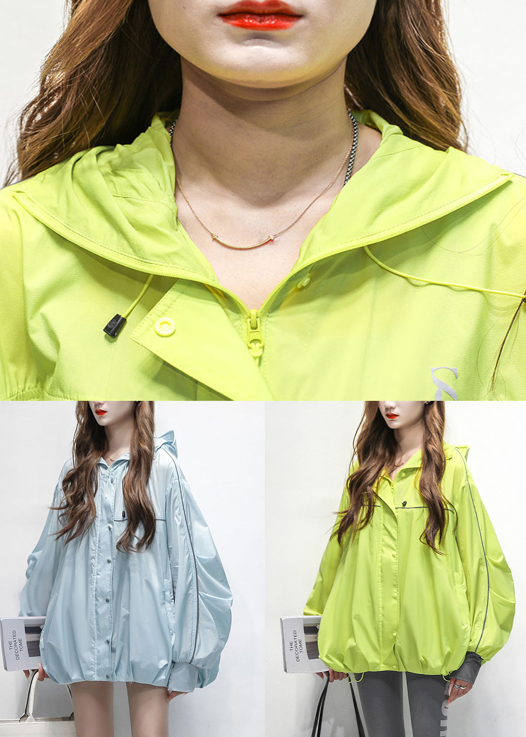 Drawstring Cotton Green Hooded Patchwork Loose Coat Summer FashionChic