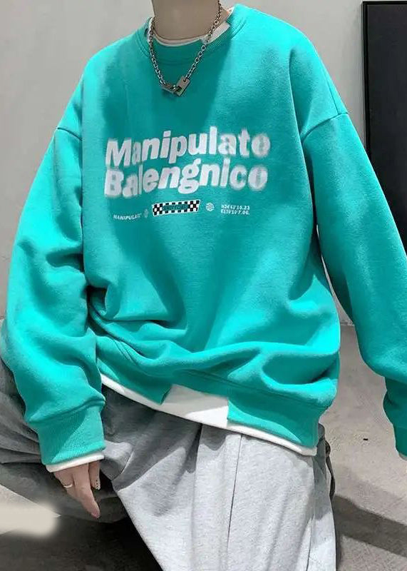 Two Sweatshirt Pieces False Cotton Neck Letter Green Loose Men O FashionChic