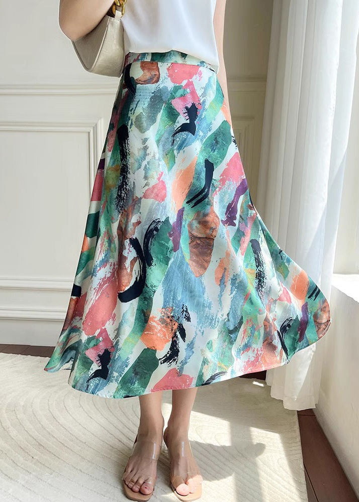 Loose Green Print High Waist Silk Skirt Summer KJ016 ZS-SKTS240715