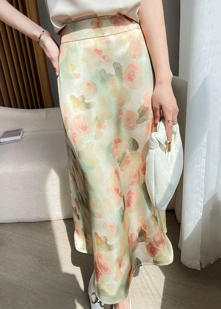 Loose Green Print High Waist Silk Skirt Summer KJ016 ZS-SKTS240715