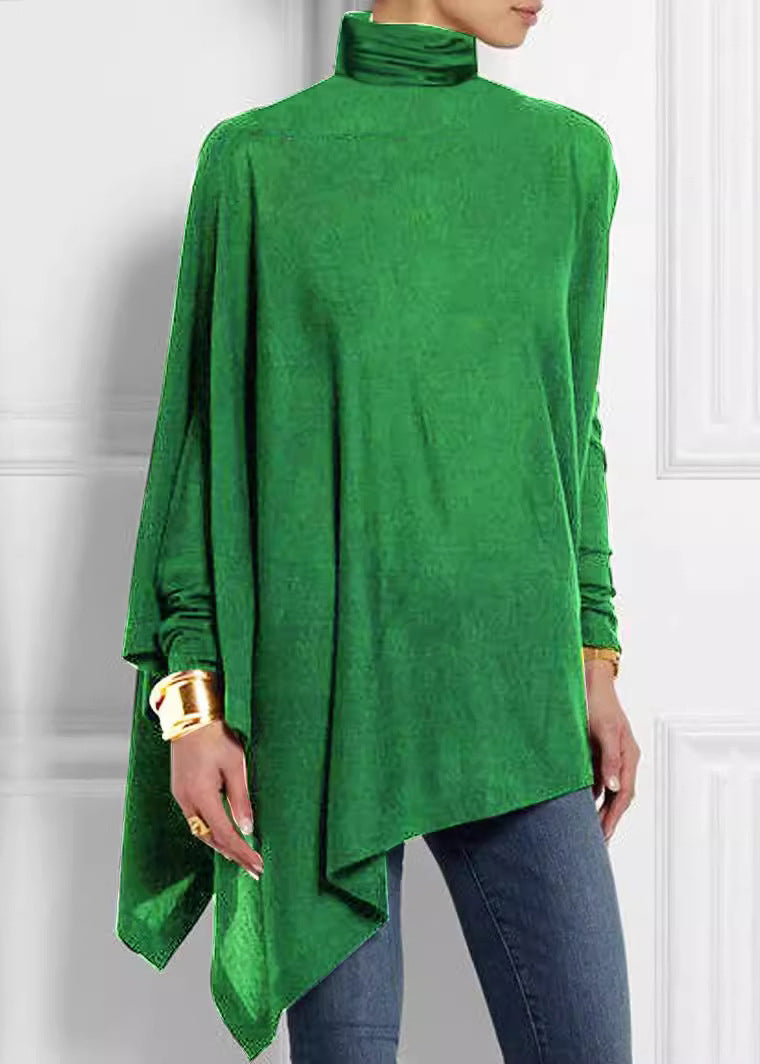 Asymmetrical Turtleneck Top Loose Spring Green FashionChic
