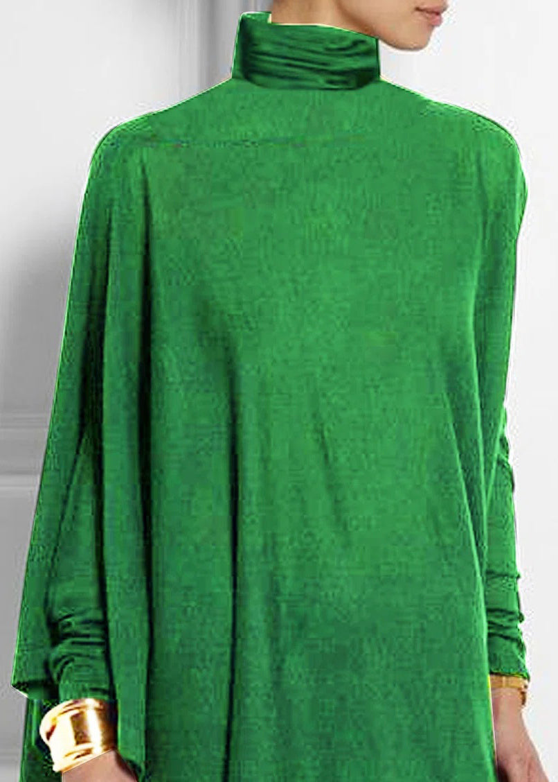 Asymmetrical Turtleneck Top Loose Spring Green FashionChic