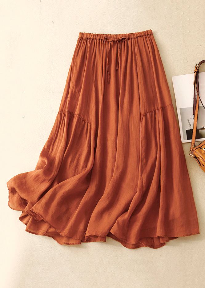 Loose Green Wrinkled Solid Elastic Waist Linen Skirts Summer GG041 MZF-SKTS240610