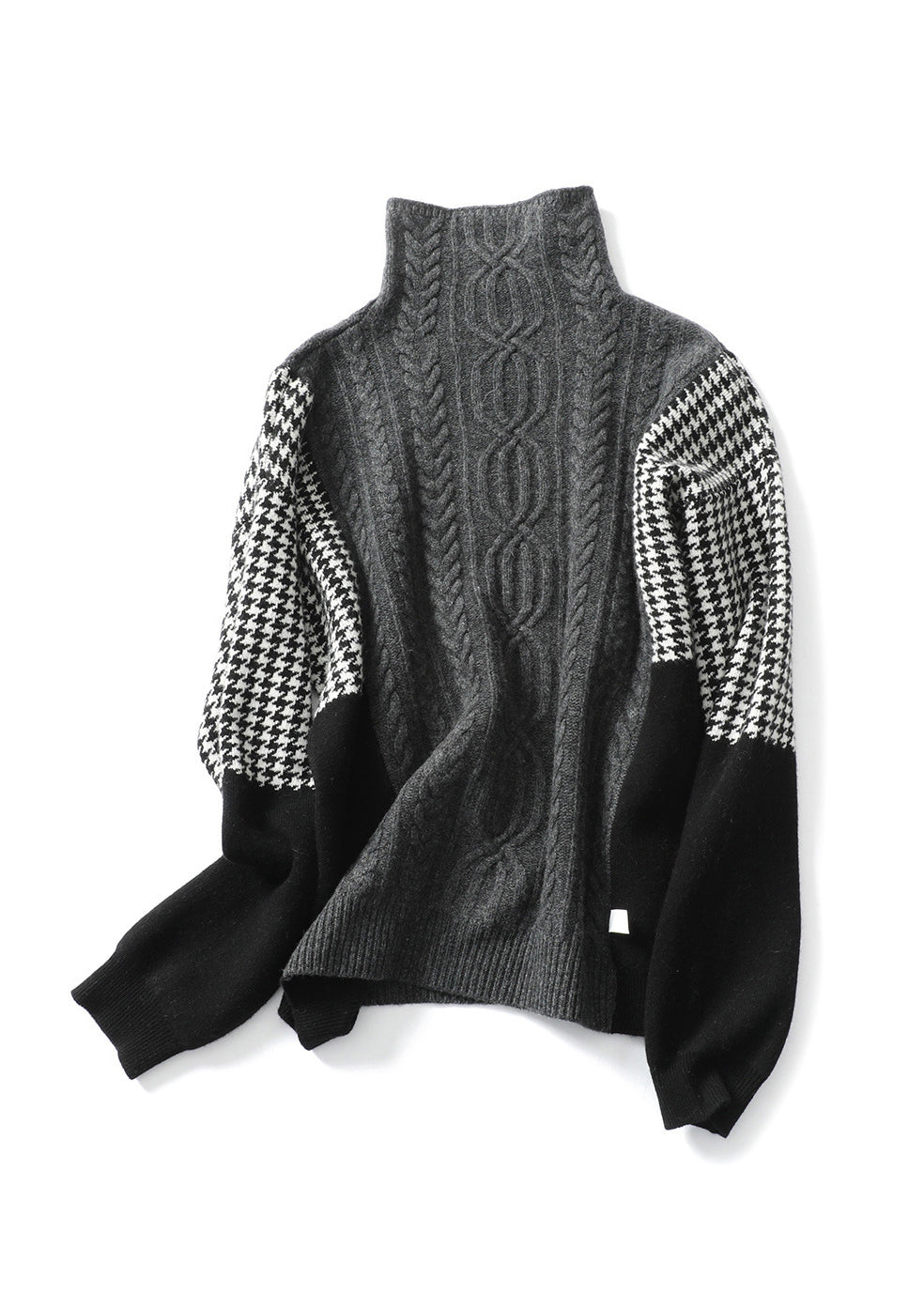 Loose Grey Hign Neck Patchwork Knit Sweater Spring YY022 ABC