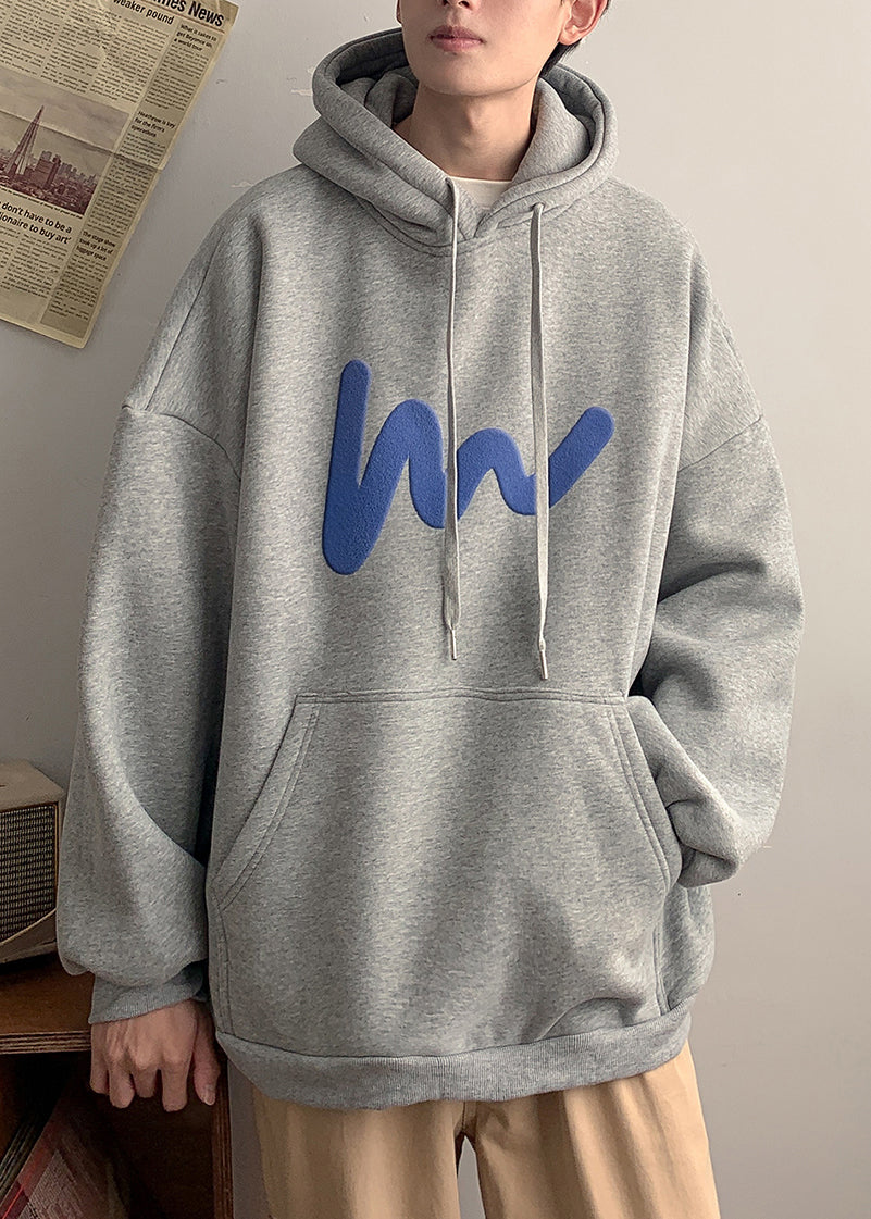 Loose Grey Hooded Pockets Cotton Men Sweatshirt Spring YQ028 ABC