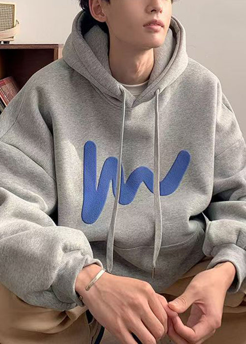 Loose Grey Hooded Pockets Cotton Men Sweatshirt Spring YQ028 ABC
