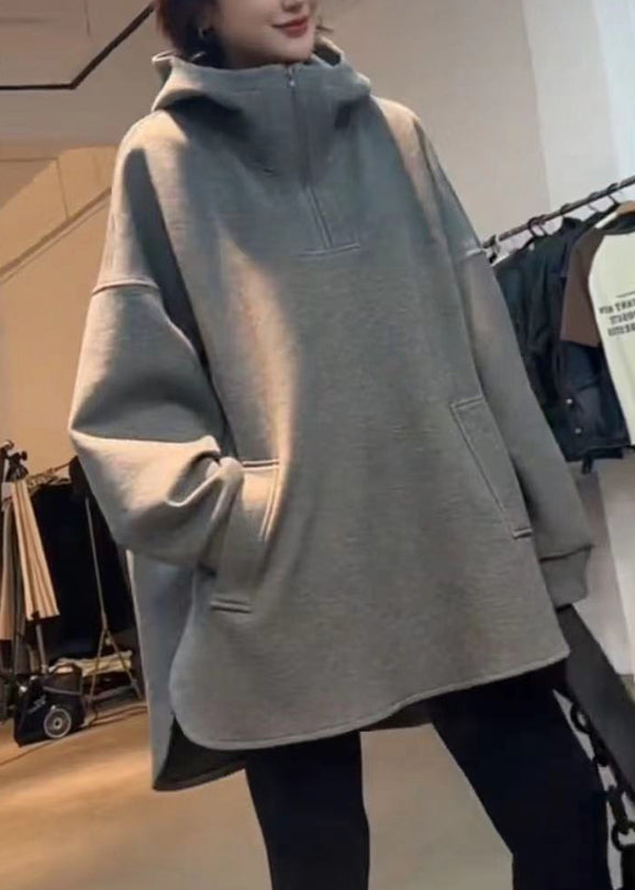 Loose Spring Zippered Hooded Cotton Sweatshirts Grey FashionChic