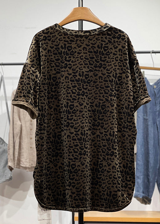 Open Neck Leopard Loose Shirt Velour Side O Silk Summer T FashionChic
