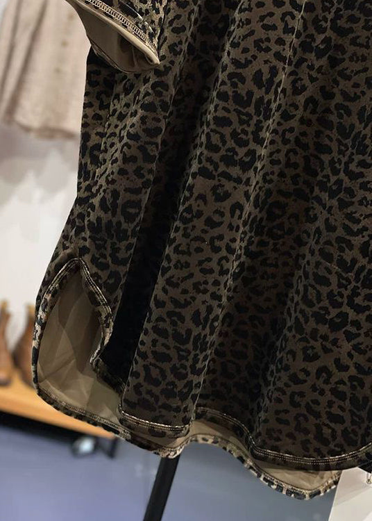 Open Neck Leopard Loose Shirt Velour Side O Silk Summer T FashionChic