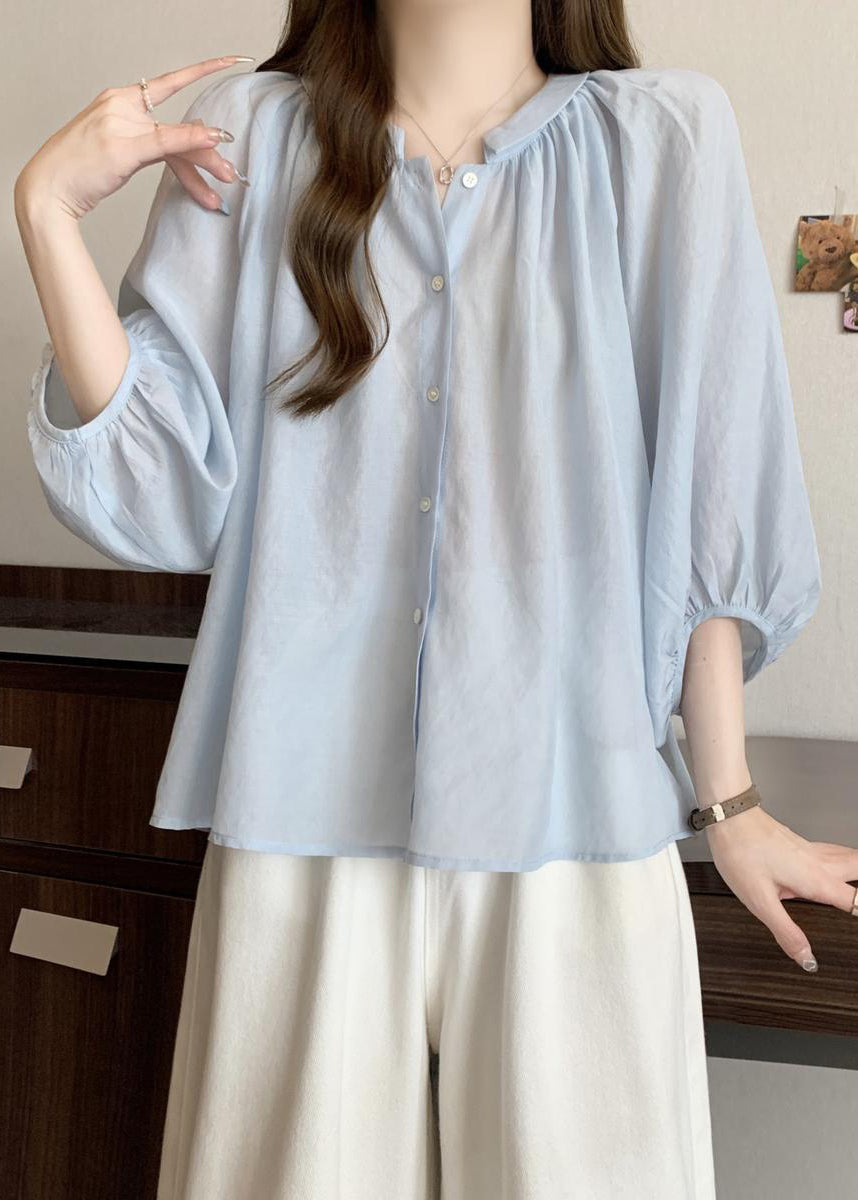 Chiffon Pan Peter Light Button Shirts Bracelet Blue Loose Collar FashionChic