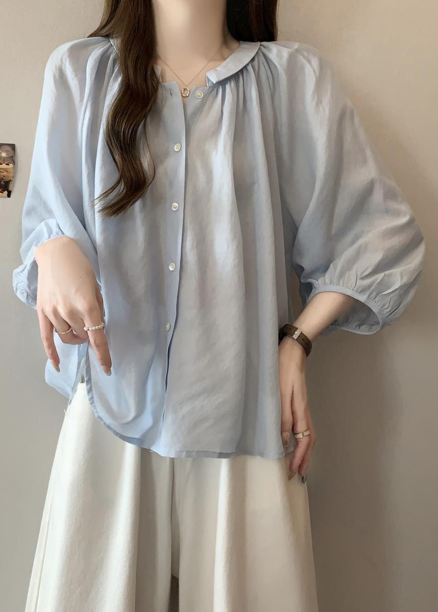 Chiffon Pan Peter Light Button Shirts Bracelet Blue Loose Collar FashionChic