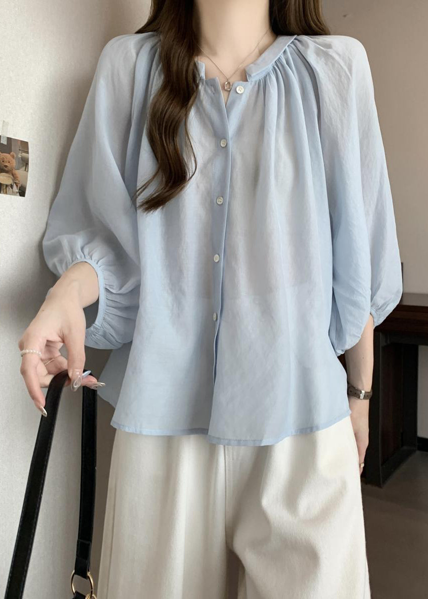 Chiffon Pan Peter Light Button Shirts Bracelet Blue Loose Collar FashionChic