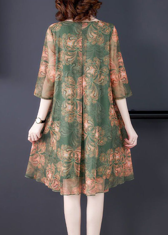 Loose Orange O Neck Print Tulle Dress Summer OP1083 Ada Fashion