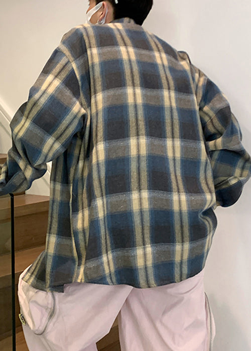 Collar Shirt Loose Orange Peter Plaid Pan Spring Cotton Men FashionChic