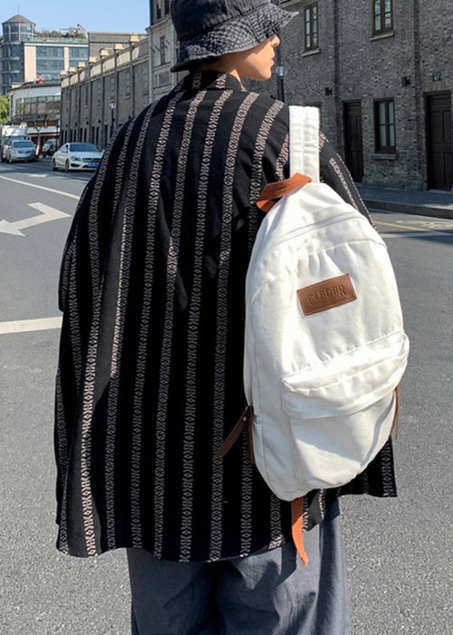 Collar Summer Orange Loose Men Cotton Shirt Peter Striped Pan FashionChic