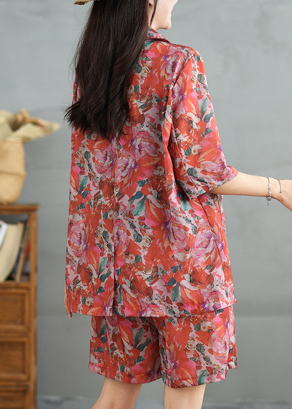 Collar Loose Cotton Pan Pieces Print Shorts Two And Coat Peter FashionChic